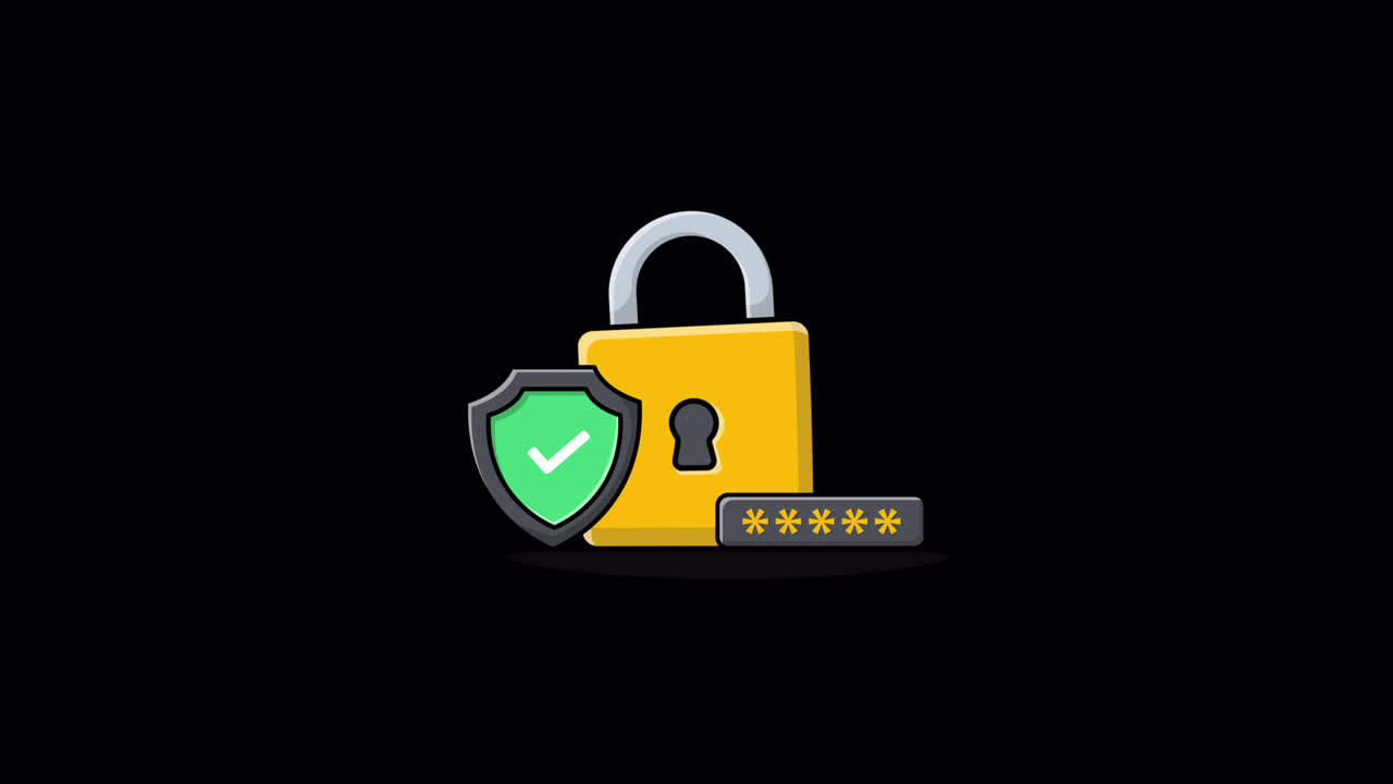 Animated Padlock, Shield, and Password for Digital Security