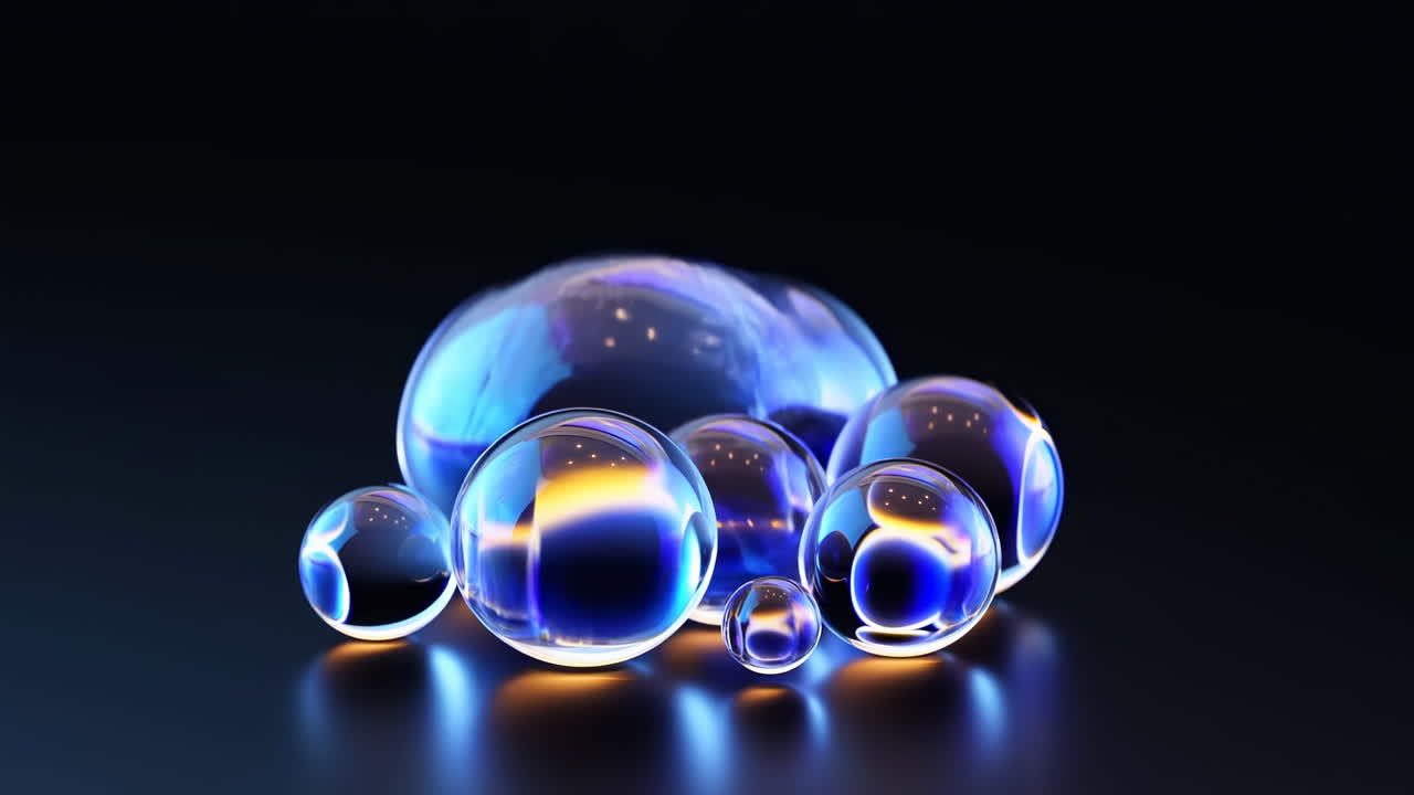 Abstract Glowing Blue Spheres Merging on Dark Background