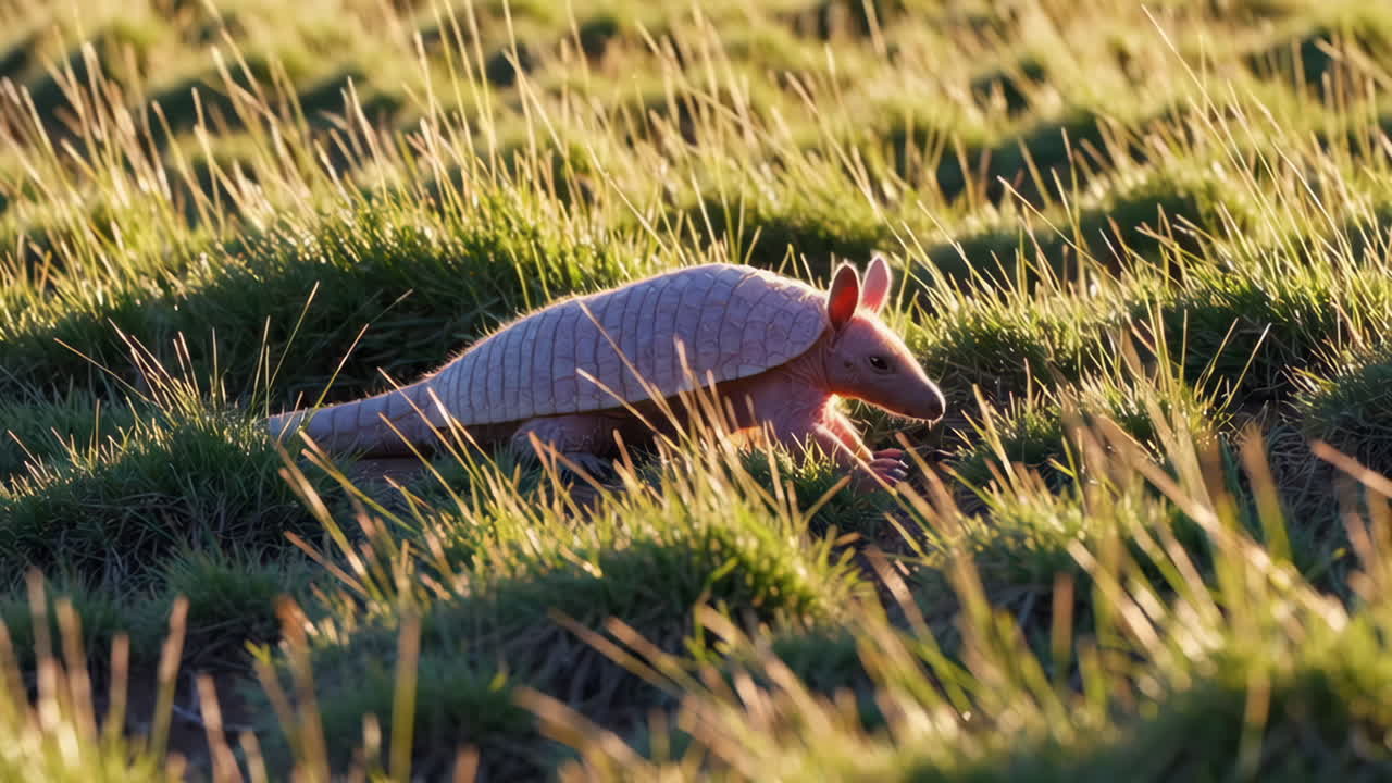 Baby Armadillo in a Grassy Field