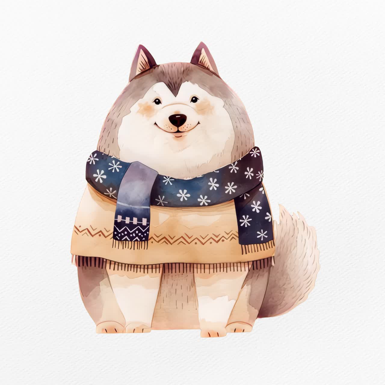 Cute winter dog illustration animation isolated asset, transparent 4K video, alpha channel, ProRes