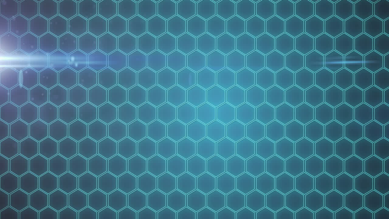 animación de puntos de luz y hexágonos sobre fondo azul