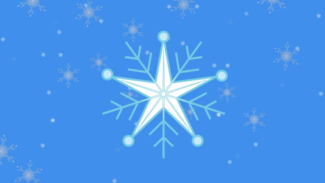 animation of snowflake icon over multiple snowflakes against blue background with copy space