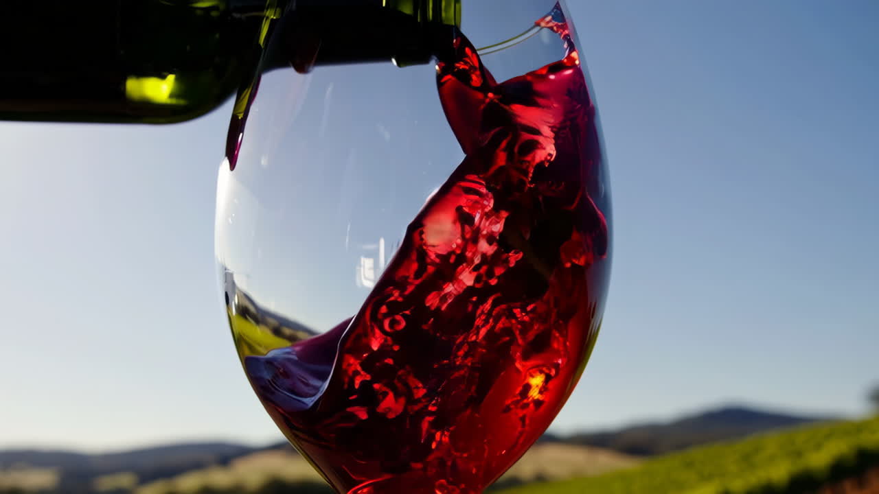 Pouring Red Wine in a Vineyard