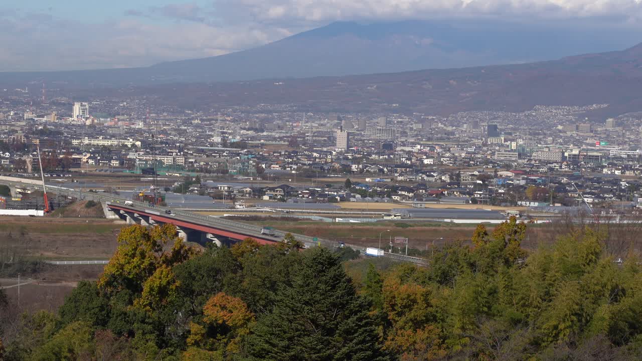 The Beautiful City Of Yamanashi, Japan With Different Buildings and Glorious Trees - Aerial Shot
