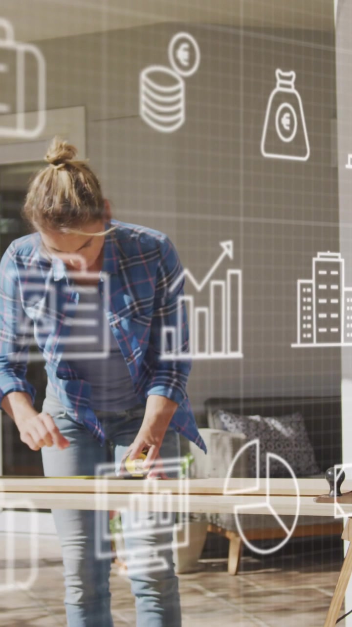 Video digital muestra animación de datos financieros y negocios globales a través de una interfaz de entrega