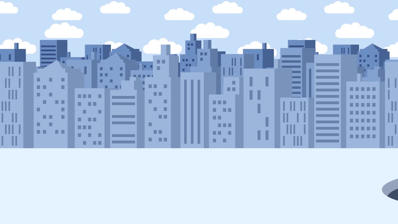 Business man fall into the hole. Background of buildings. Risk concept. Loop illustration in flat style.