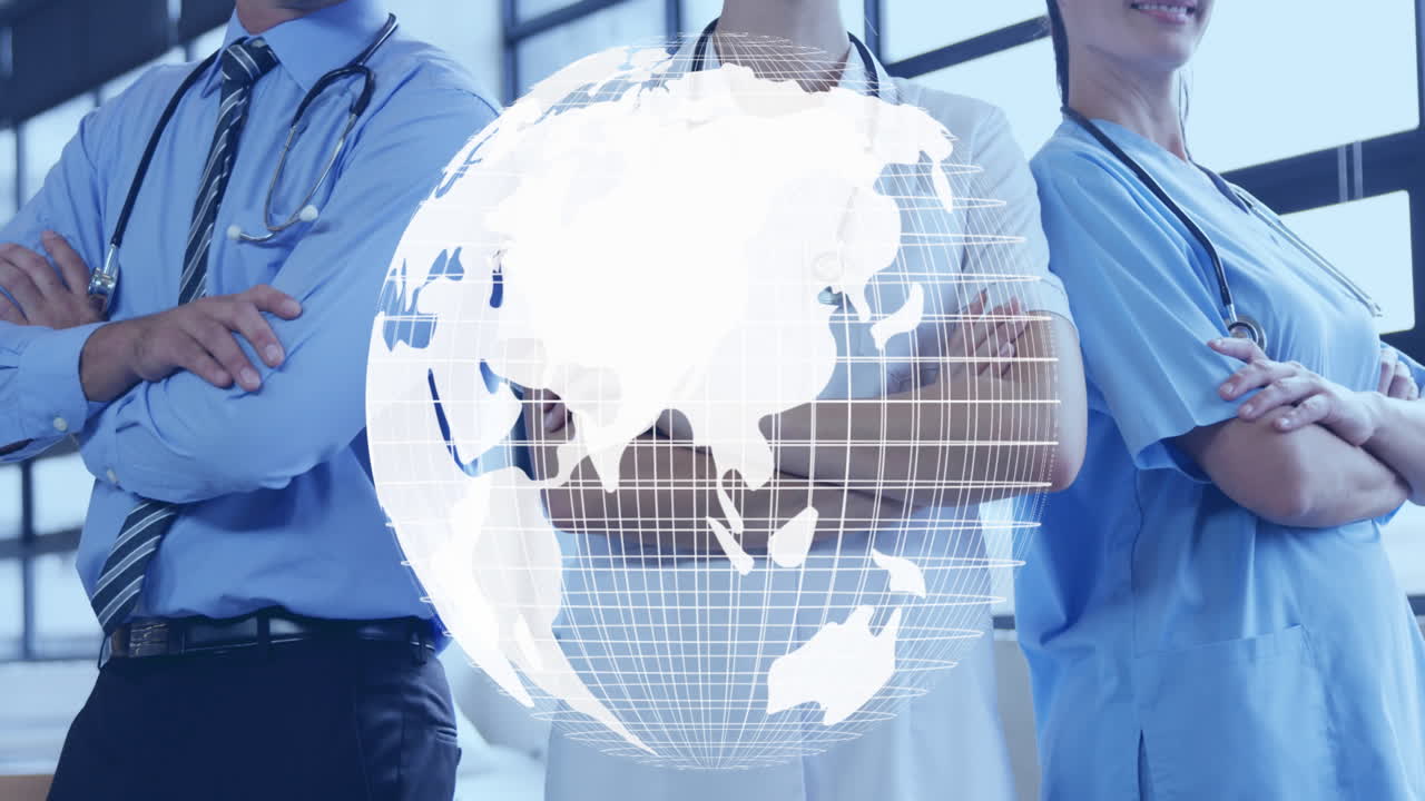 다양한 의료진에 대한 회전하는 지구 모델의 비디오