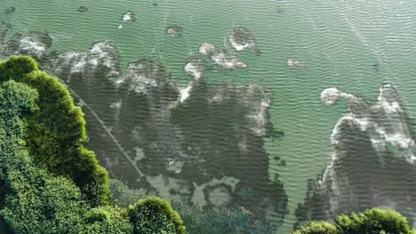 rocky bottom of lake seen through clear water