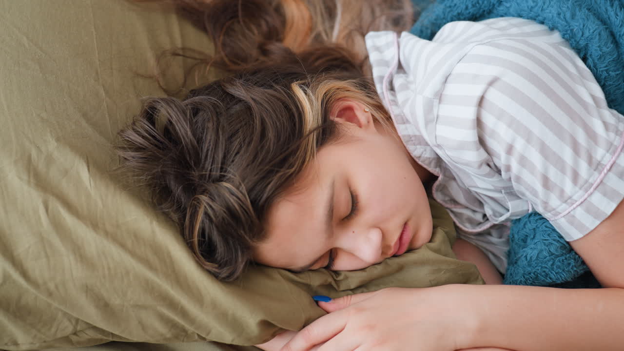 Girl Resting Peacefully, Serene Girl Lying On Bed, Peaceful Scene Of Young Woman Sleeping With Gentle Features, Calm And Relaxed Young Woman With Soft Facial Features Napping In Bedroom