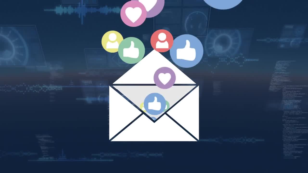 animación de iconos con sobre y procesamiento de datos