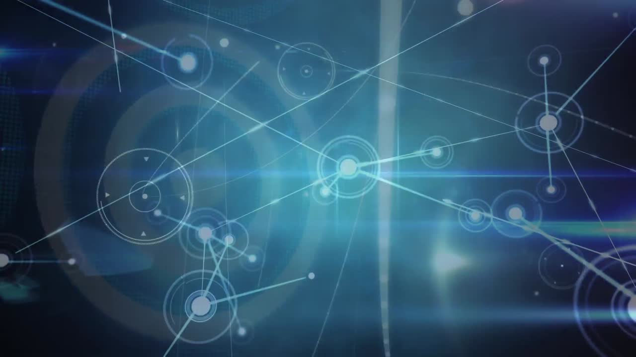 animación de la red de conexiones con iconos sobre fondo azul