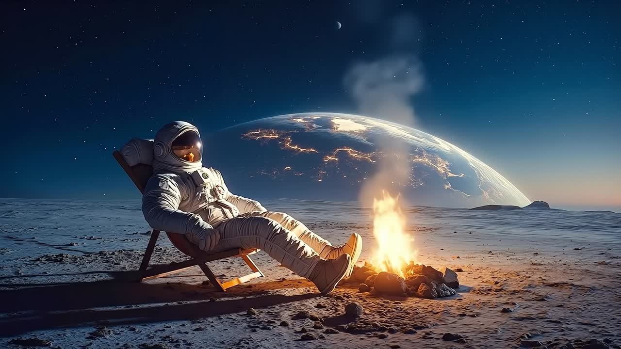 un astronauta sentado en una silla en la luna