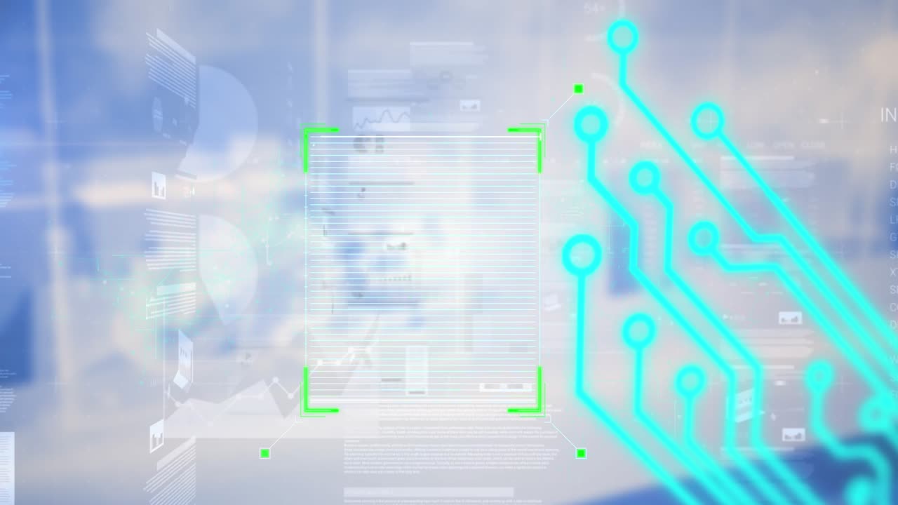 Animation of computer circuit board and data processing over grid