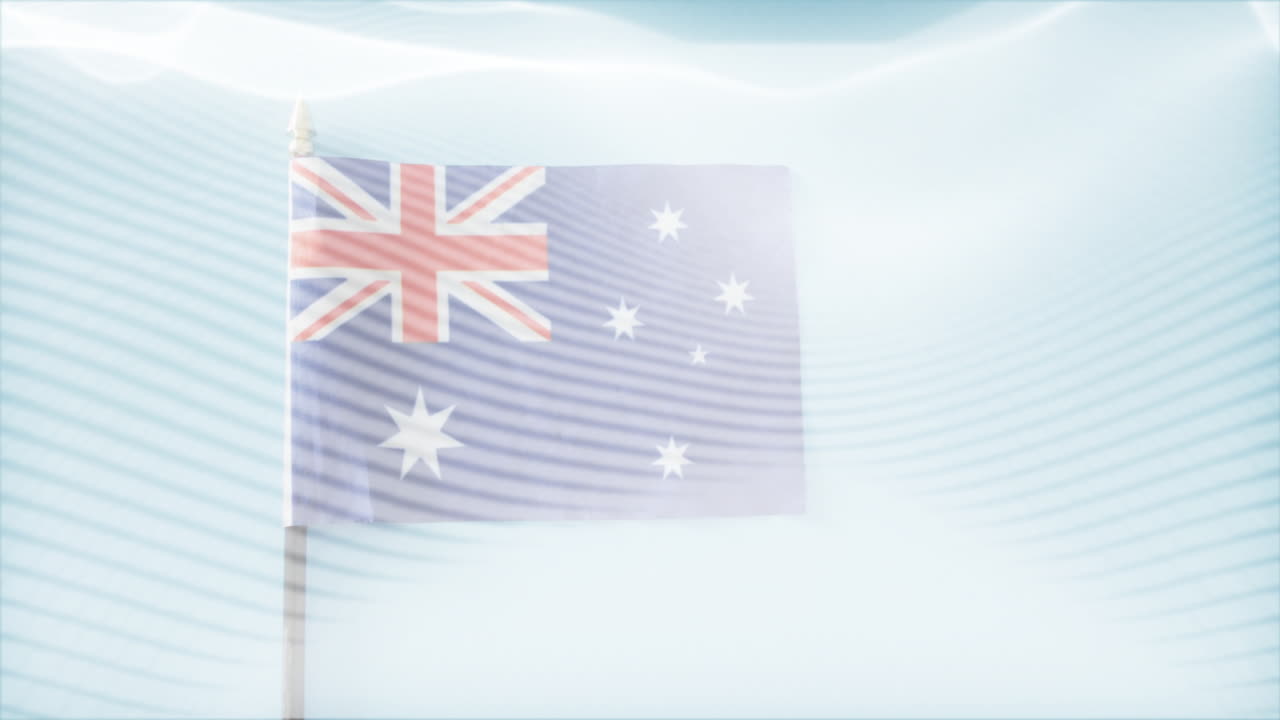 Waving Australian flag with animation of abstract blue and white wave patterns