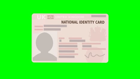 hand shows uk driver's license post brexit version on green background (flat design)