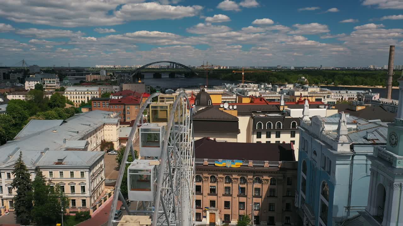 paisaje urbano con rueda de ferris y vista al río
