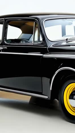 classic black vintage car displayed against a plain white background