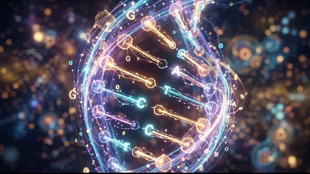 Abstract Rotating DNA Helix Strand with Floating Molecular Spheres and Particle Dust