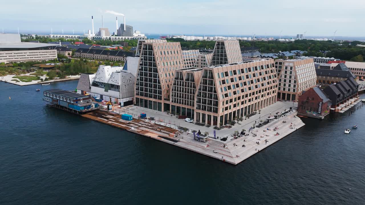 Aerial view of modern architecture building on paper island, Copenhagen