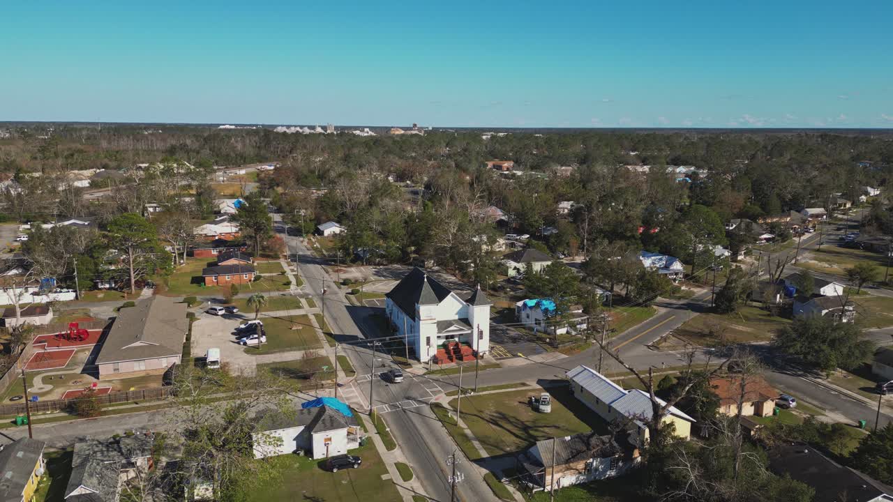 Chapel In The Countryside City Near Valdosta, Georgia, United States. Aerial Drone Shot