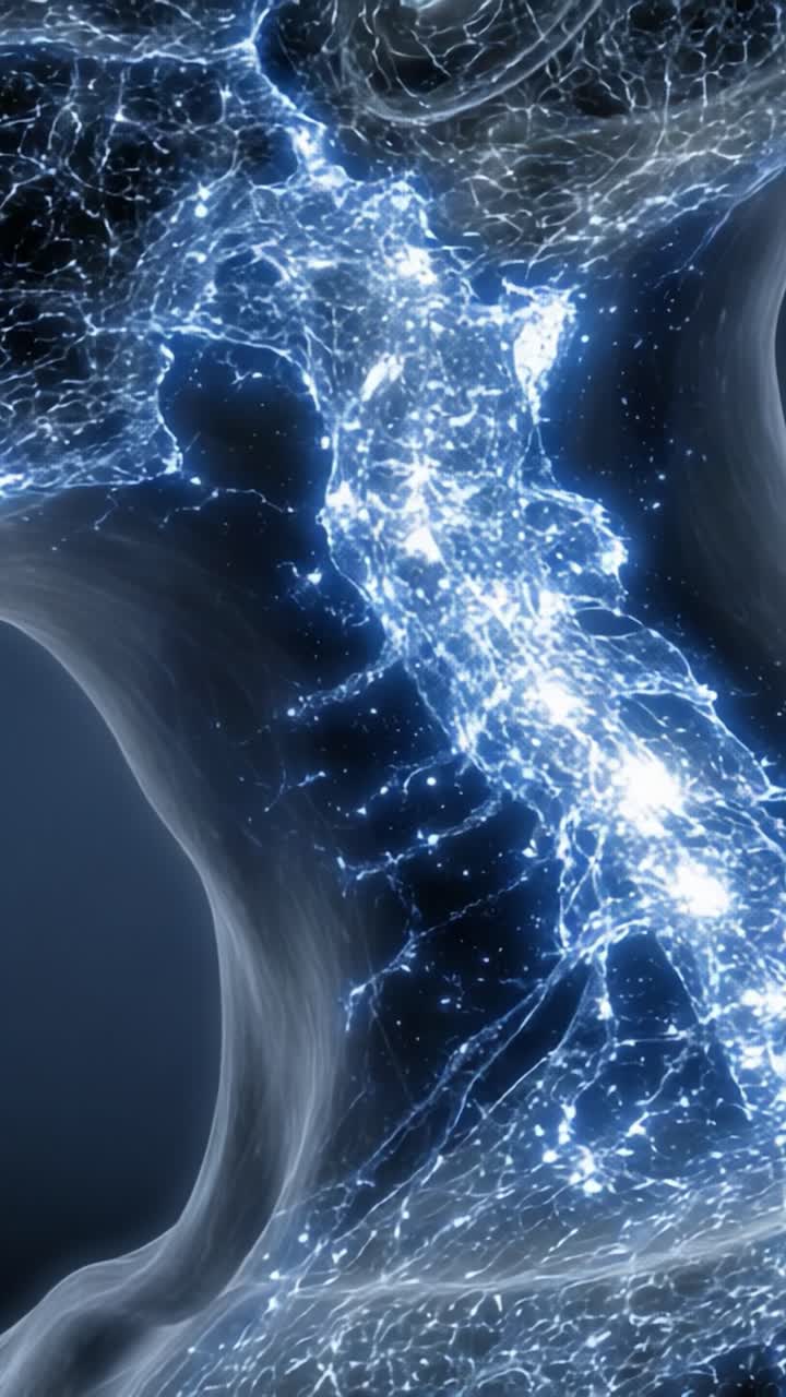 Uno Spettacolo Affascinante di Luce Eterea e Dinamiche Energetiche su Uno Sfondo Scuro, Che Cattura una Visuale Mozzafiato di Connessioni Cosmiche e Schemi Fluidi