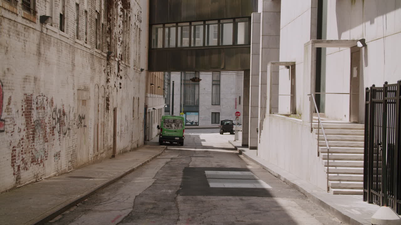 Urban Alley with Green Van