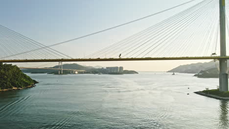 Cars-crossing-Ting-Kau-Bridge-in-Tsuen-Wan,-Hong-Kong