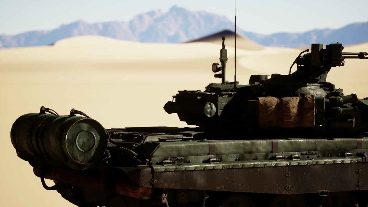 Tank amidst desert sand