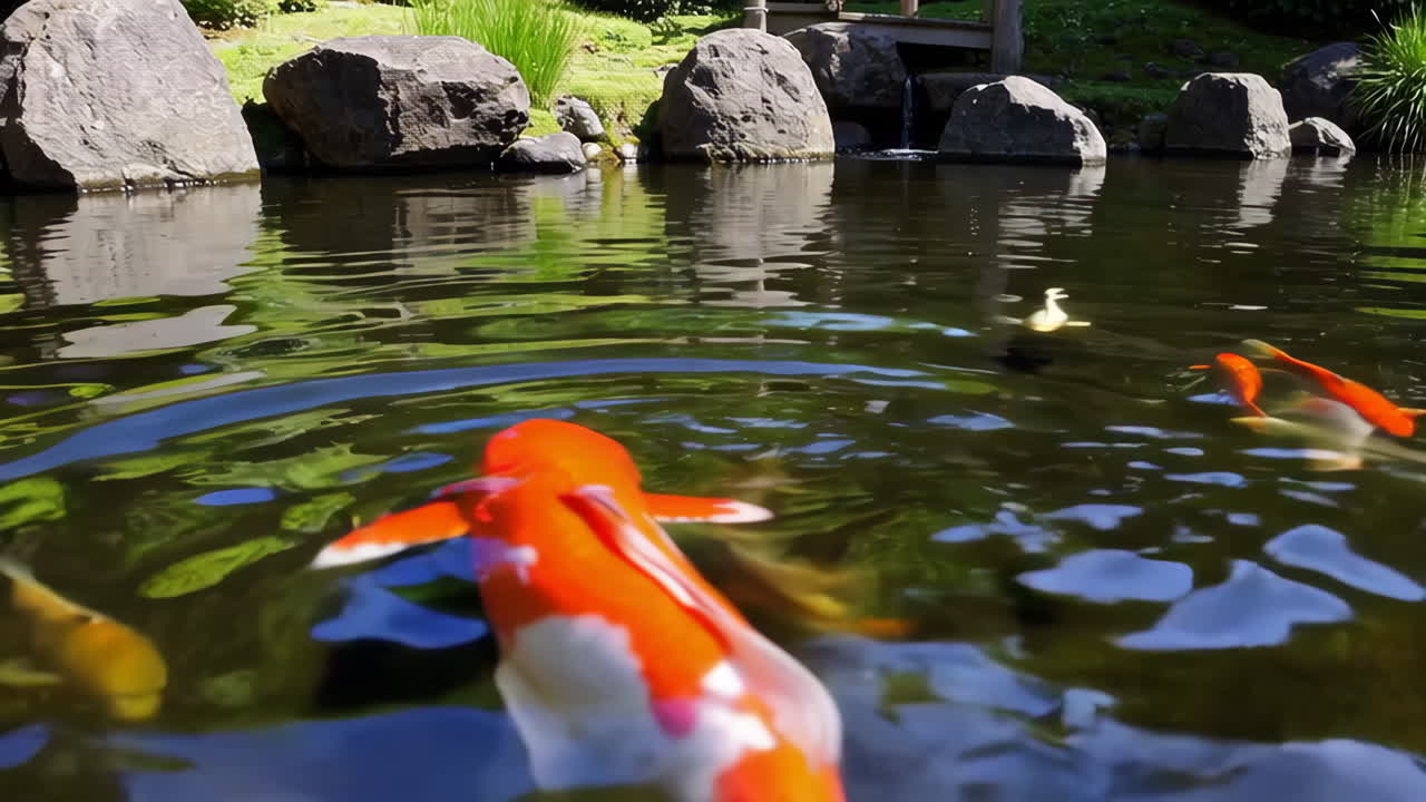 Koi Fish in a Peaceful Japanese Garden Pond