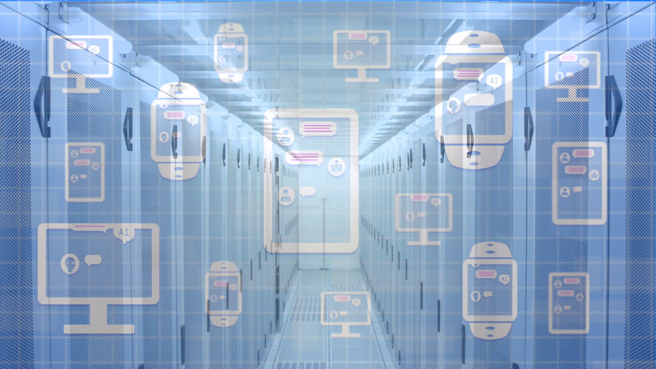 컴퓨터 서버를 통해 ai 아이콘으로 ai 데이터 처리의 애니메이션