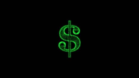 metaverse, meta movement of 3d dollar sign made of particles on black screen background, 3d render, animation from us dollars.