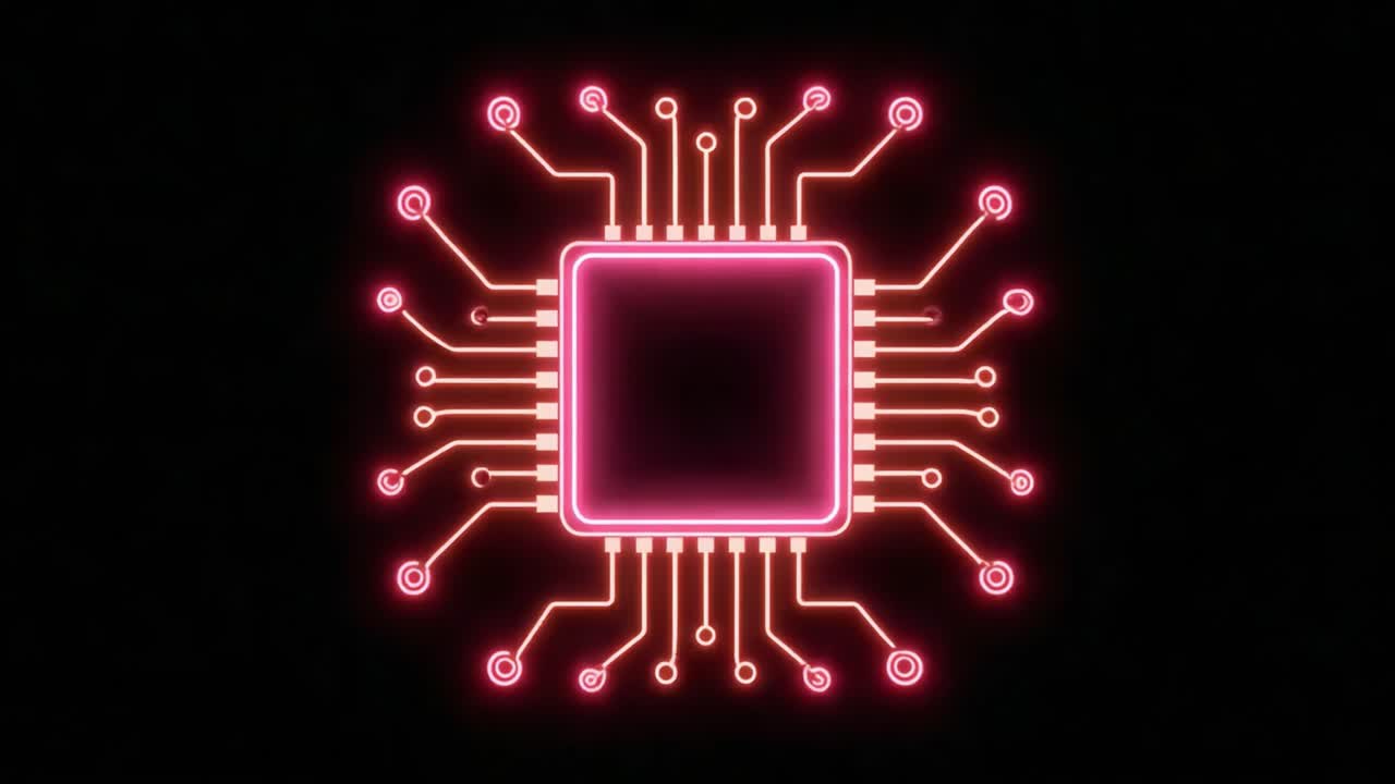 Futuristic Visual Representation of a Microprocessor with Neon Circuitry Highlighting Interconnected Components and Advanced Technology Concepts