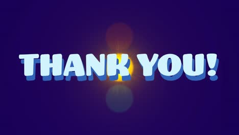 animation of shapes around thank you text with exclamation over lens flares against blue background