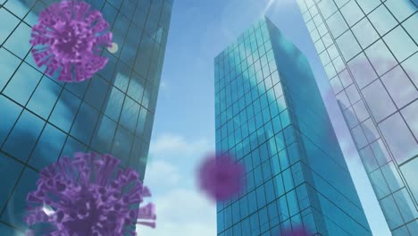 animation of spreading coronavirus covid19 cells in modern city