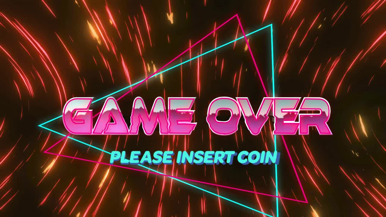 Animazione del solo testo "Game Over" su scie luminose su sfondo nero.