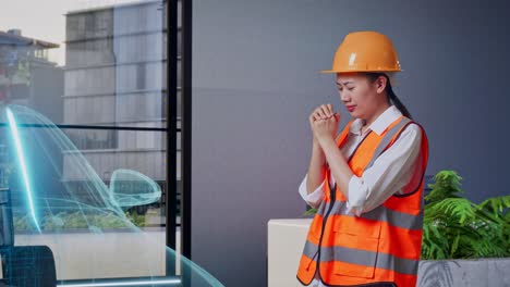 concerned construction worker in office