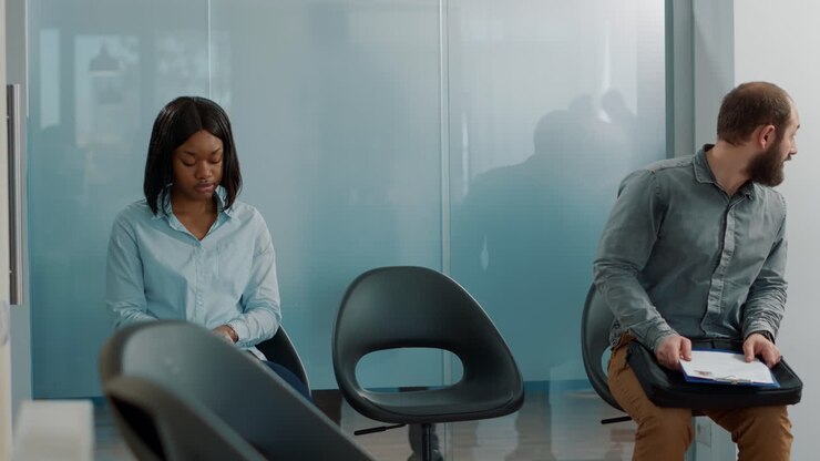 Pregnant worker inviting female applicant to attend job interview