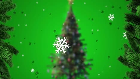 Animación-De-Copos-De-Nieve-Cayendo-Sobre-El-árbol-De-Navidad.