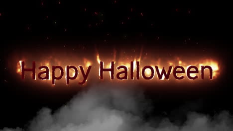 feliz halloween en llamas sobre fondo negro