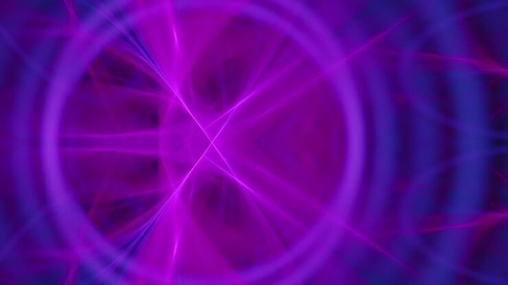Sfondo olografico specchiato di tecnologia futura con schermo del pannello di caricamento di luce circolare ottica viola neon che si muove lentamente