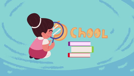 niña estudiando con una lupa en la escuela