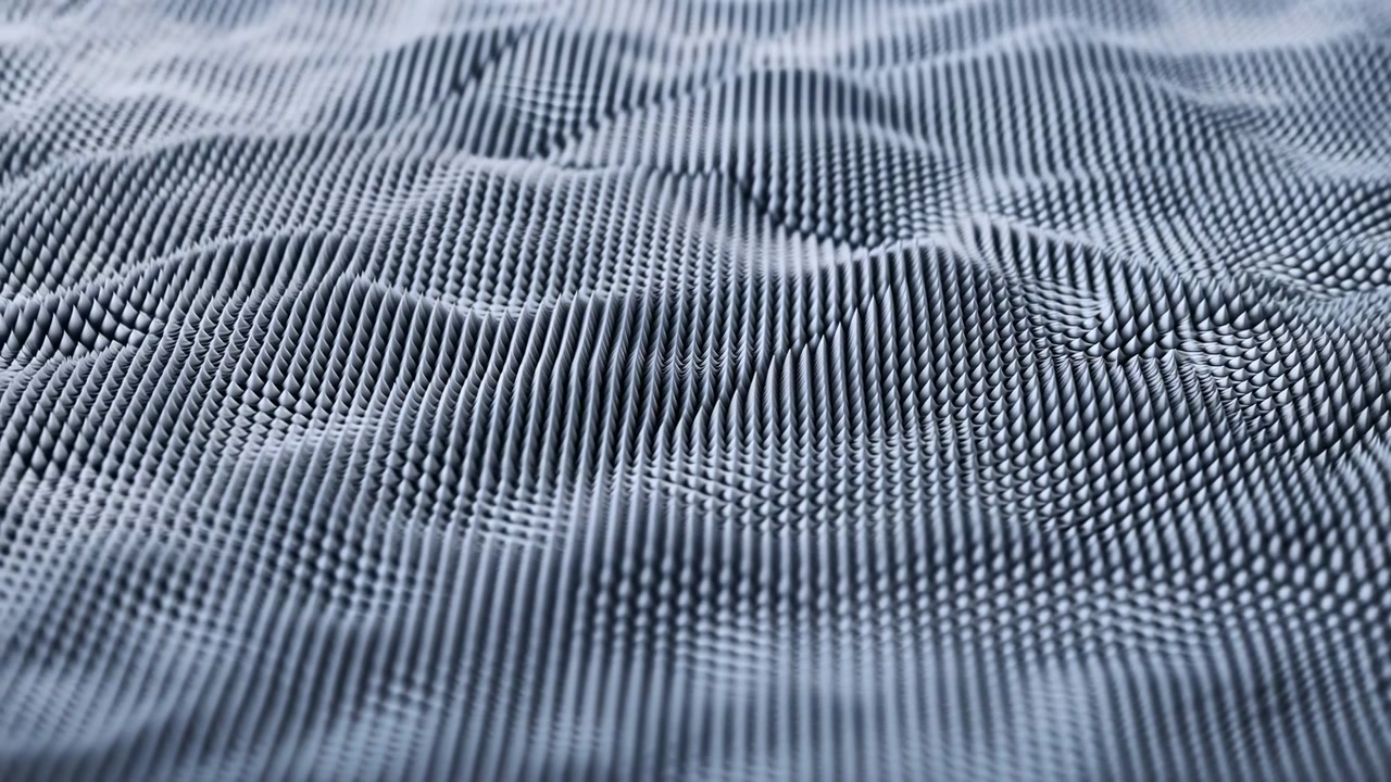 Nahaufnahme einer dichten welligen Oberfläche mit feinen fließenden Linien, sanften Highlights und einem glatten monochromen Verlauf, der einen modernen abstrakten Hintergrund schafft.