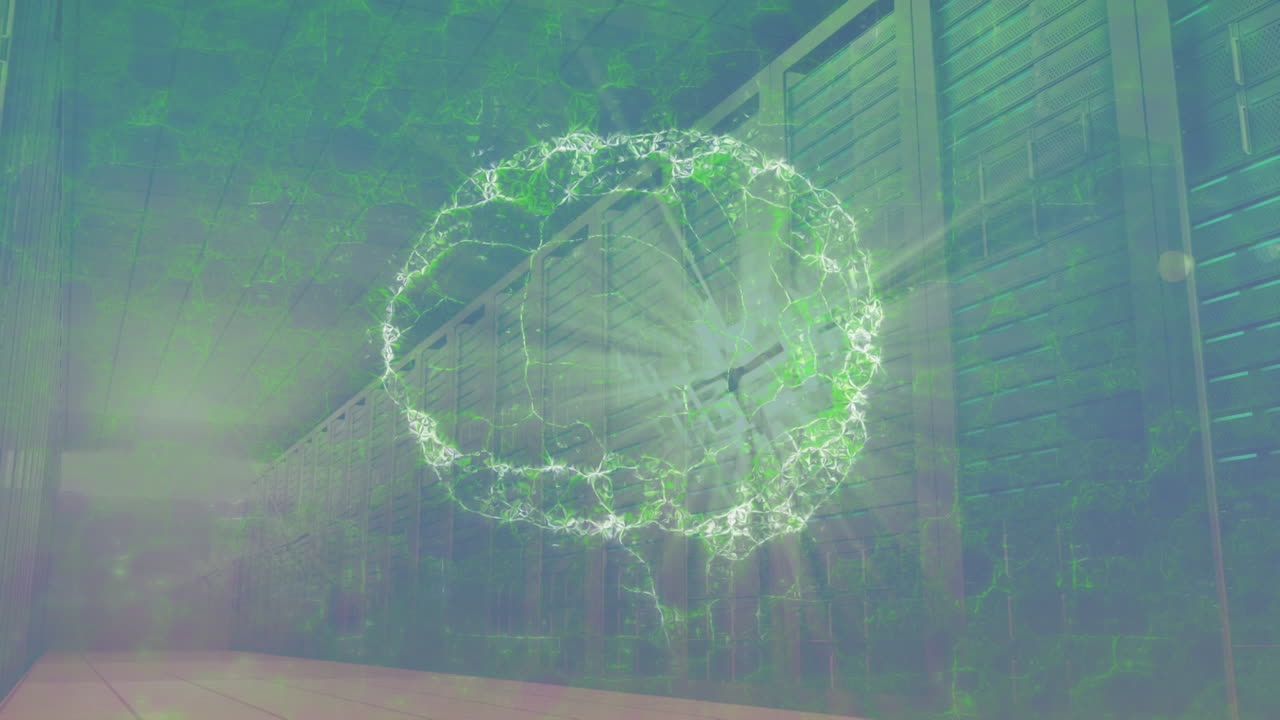 animación del cerebro sobre la sala del servidor