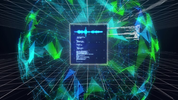 Animation of data processing over globe on black background