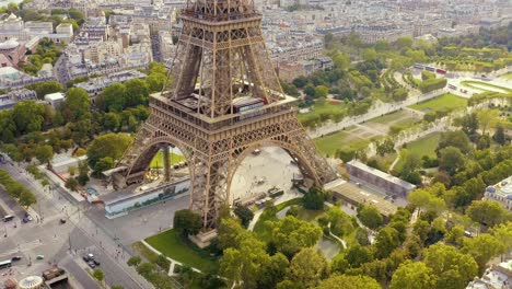 paris, france - may, 2019: aerial drone view of eiffel tower and historical city centre from above.