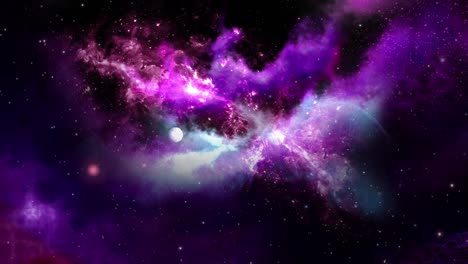 colorful animation of flying through outer space, moving through galaxies and stars