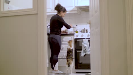 Young-woman-prepares-food-in-the-kitchen