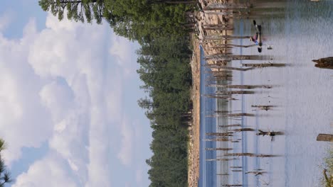 Kayaking-in-between-flooded-trees-with-a-slow-flow-and-calming-ripples