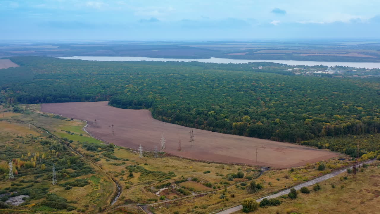 Aerial view huge green forrest fields. Summer natural beatiful green trees.