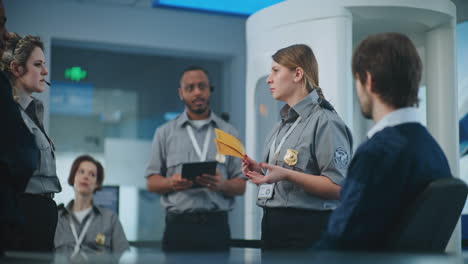 airport security personnel reviewing documents
